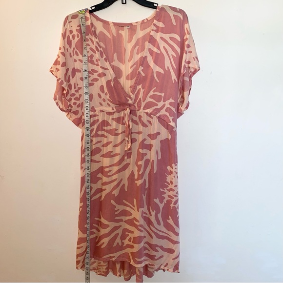 Pink Coral Hawaiian Beach Swim Coverup Dress With Drawstring Waist (One Size) - Picture 5 of 8